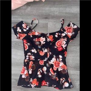 Charlotte Russe Black Floral Crop Top